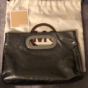 Michael Kors pewter snakeskin letter clutch